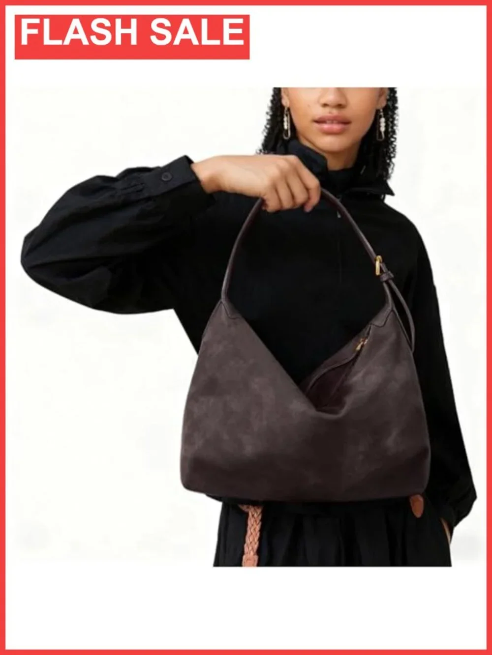 Faux Suede Hobo Bag for Women Medium Shoulder Crossbody Purse